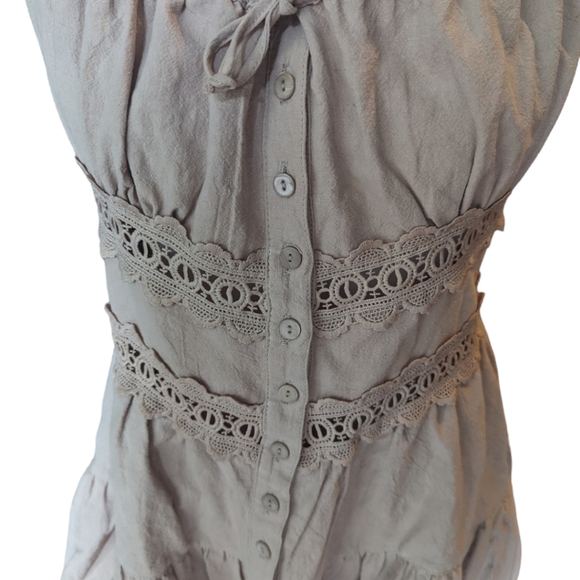 Kayla's Armoire linen blend boho steampunk corset like embroidered top sz L - Picture 2 of 9